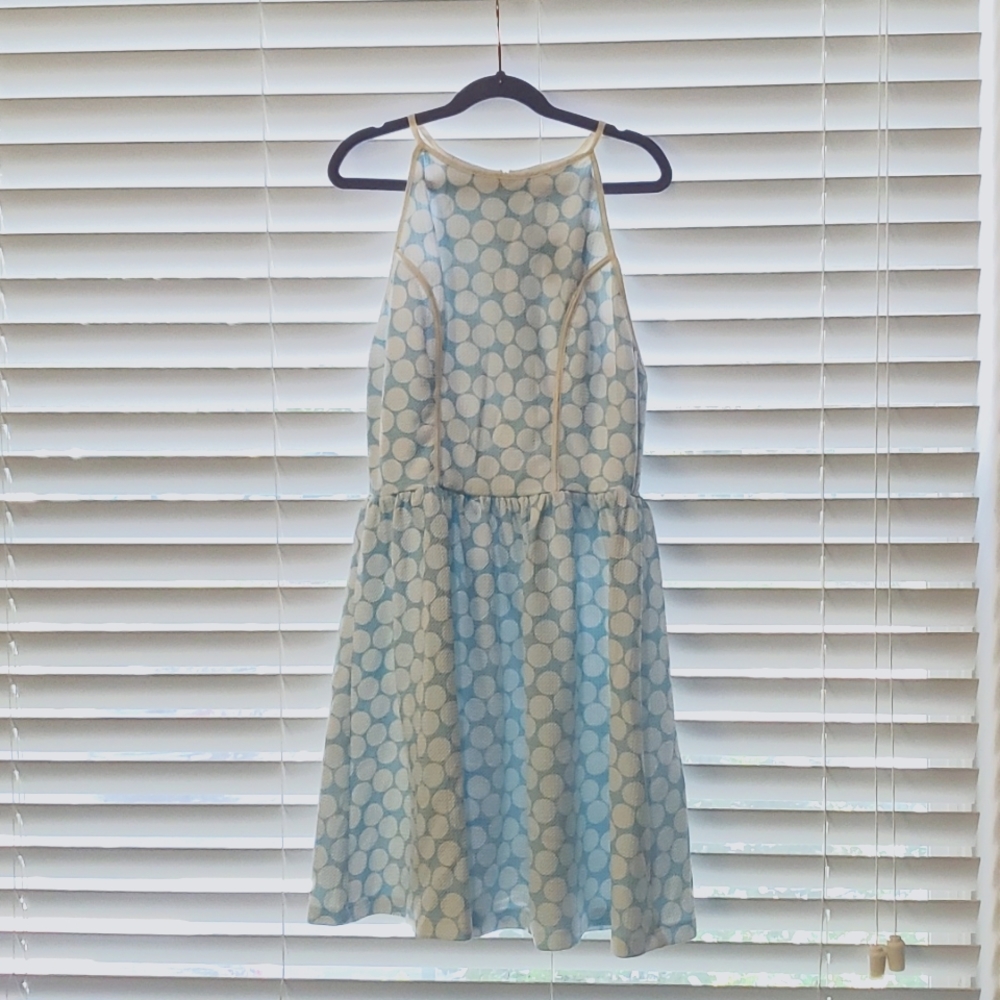 Blue and white polka dot dress